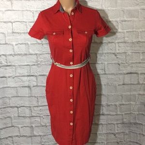 M N G by Mango Red Polo Belted Shirt Dress